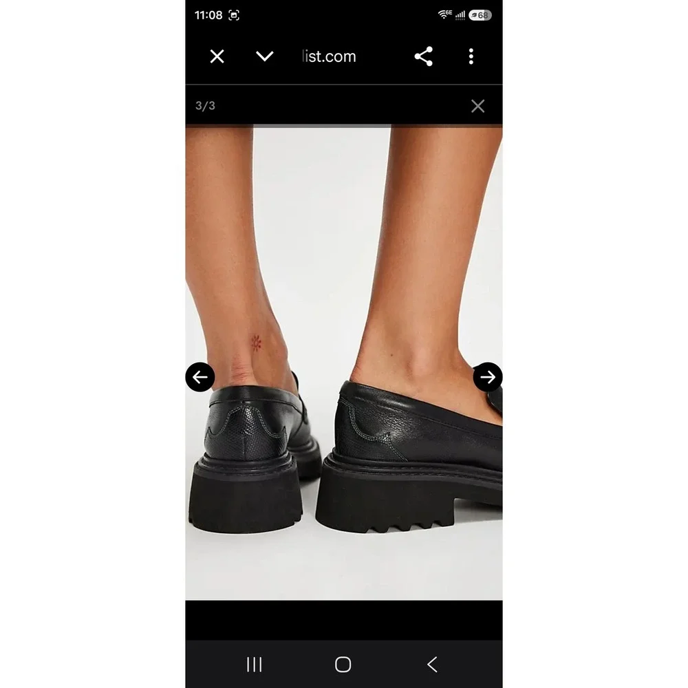 Free People Black Leather Lug Sole Loafers Western Stitching Size 8